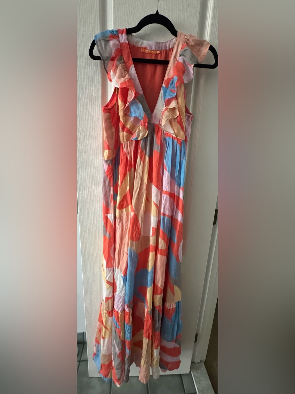 Anthropology Oliphant Moma Coral Multi Ruffle V-Neck Maxi Dress - Picture 2 of 2